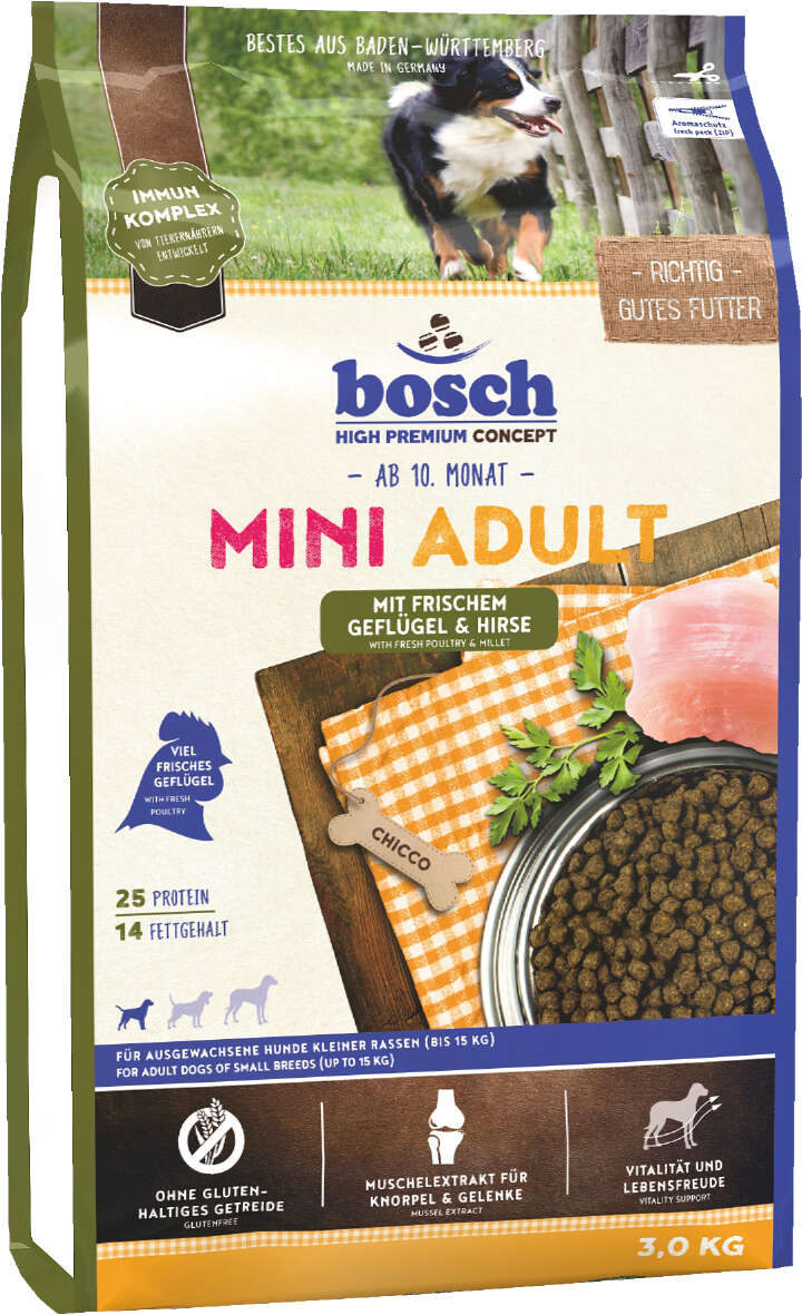 bosch Hunde-Trockenfutter Mini Adult Geflügel & Hirse 3 kg
